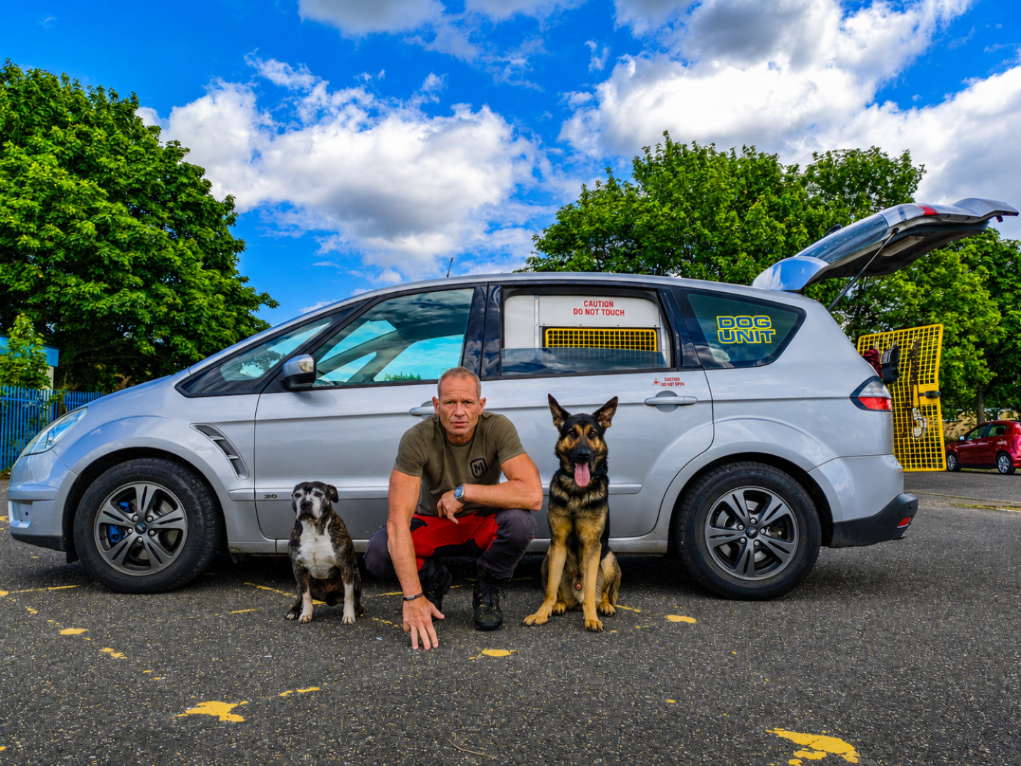 German Shepherd working dog training with handler